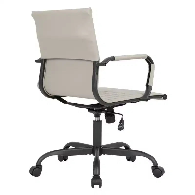 Ribbed Vegan Leather Desk Chair with Matte Black Swivel Base