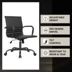 Ribbed Vegan Leather Desk Chair with Matte Black Swivel Base