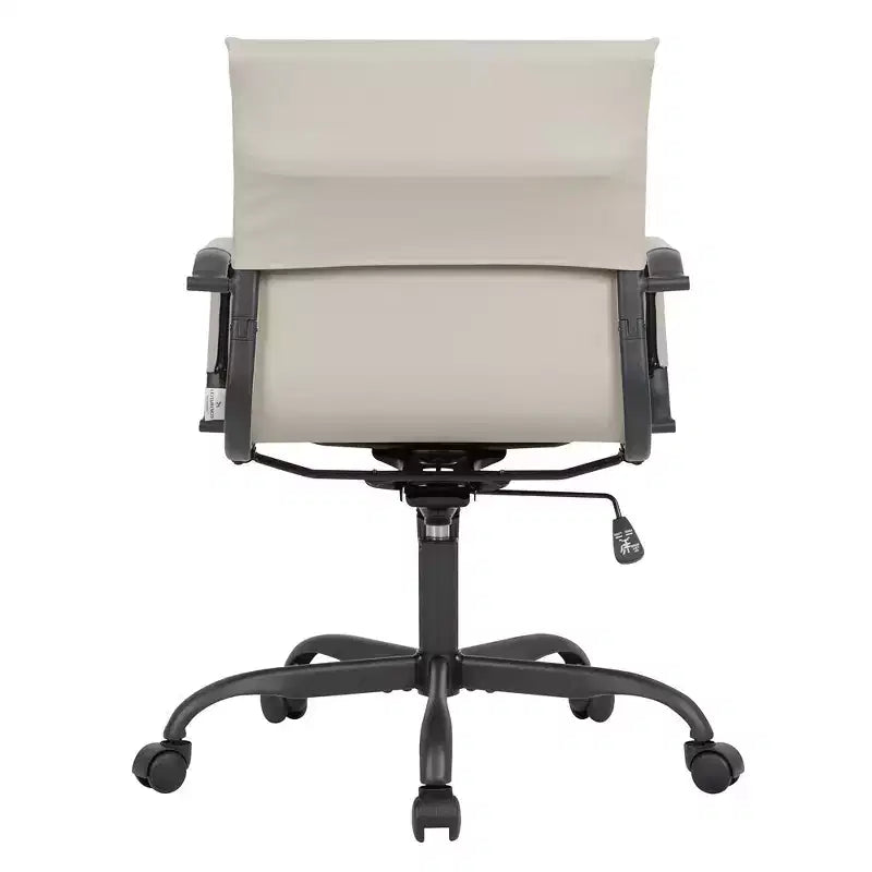 Ribbed Vegan Leather Desk Chair with Matte Black Swivel Base