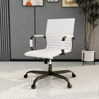 Ribbed Vegan Leather Desk Chair with Matte Black Swivel Base