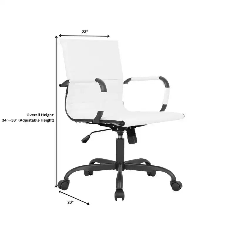 Ribbed Vegan Leather Desk Chair with Matte Black Swivel Base