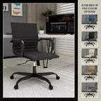 Ribbed Vegan Leather Desk Chair with Matte Black Swivel Base