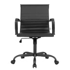 Ribbed Vegan Leather Desk Chair with Matte Black Swivel Base