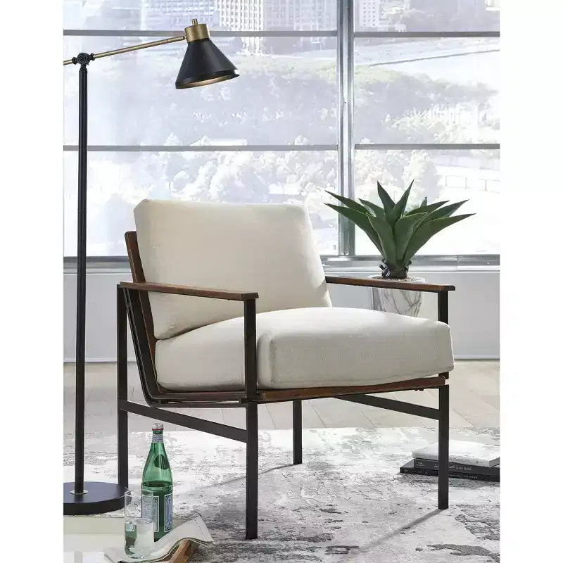 Accent Chair with Metal Frame and Plush Foam Cushions, Ivory