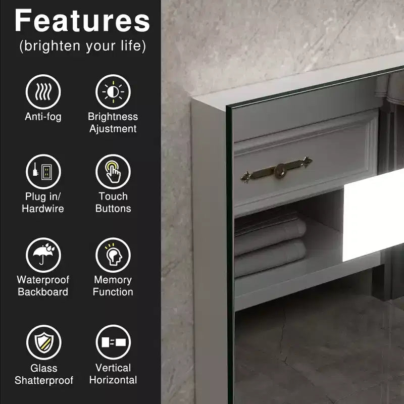 Frameless LED Bathroom Mirror with Anti-Fog and Adjustable Brightness