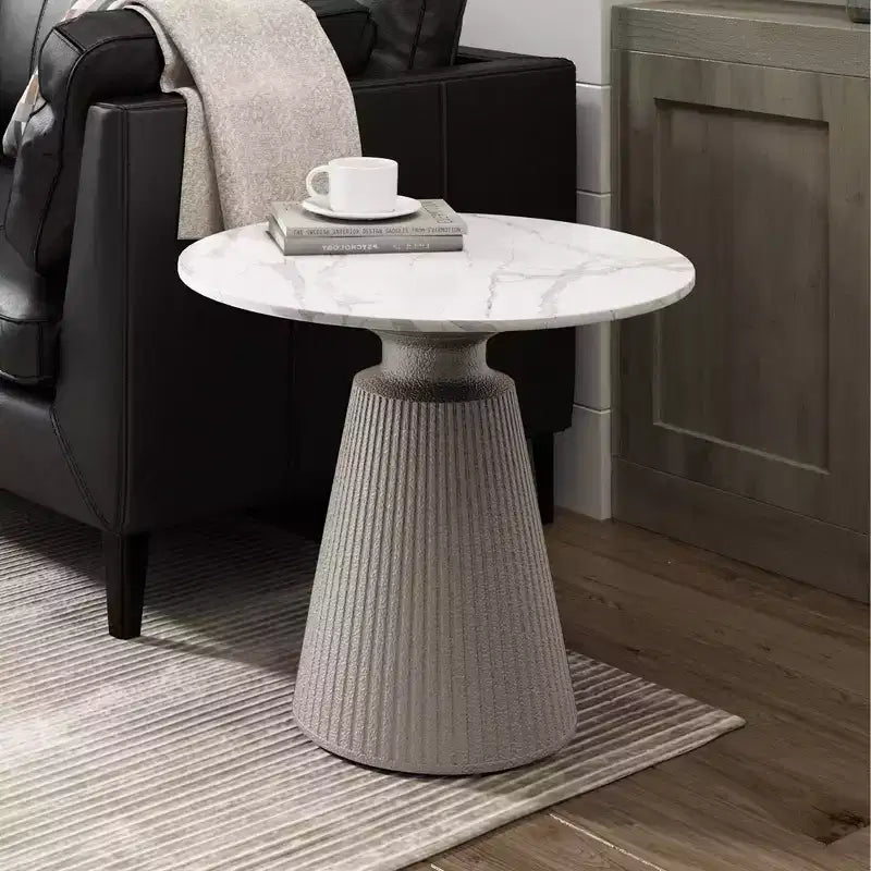 Round White Accent Table, No Assembly, Magnesium Oxide Frame
