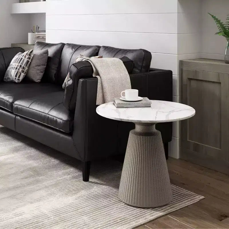 Round White Accent Table, No Assembly, Magnesium Oxide Frame