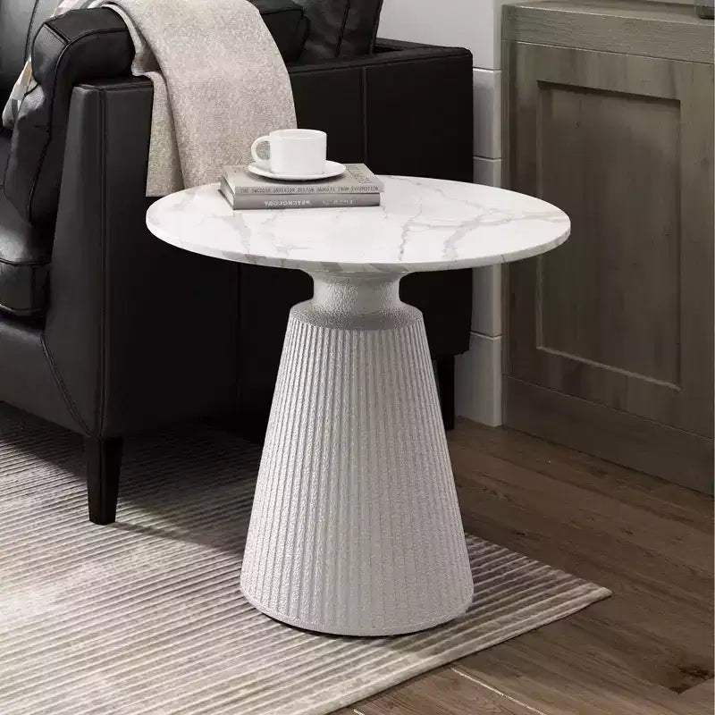 Round White Accent Table, No Assembly, Magnesium Oxide Frame