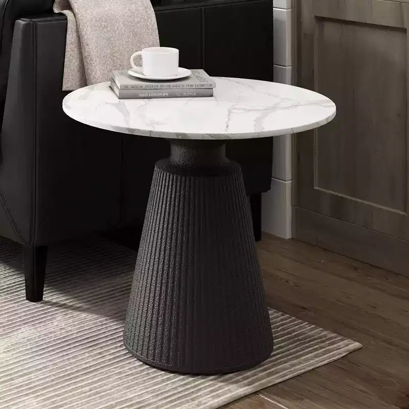 Round White Accent Table, No Assembly, Magnesium Oxide Frame