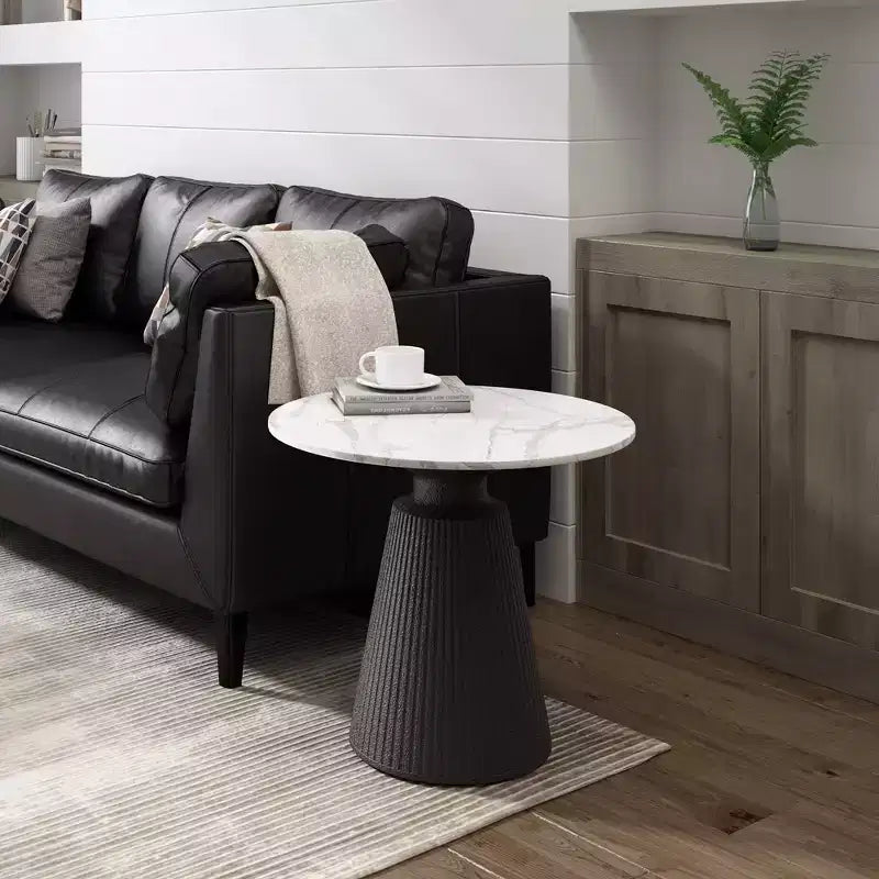 Round White Accent Table, No Assembly, Magnesium Oxide Frame