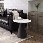 Round White Accent Table, No Assembly, Magnesium Oxide Frame