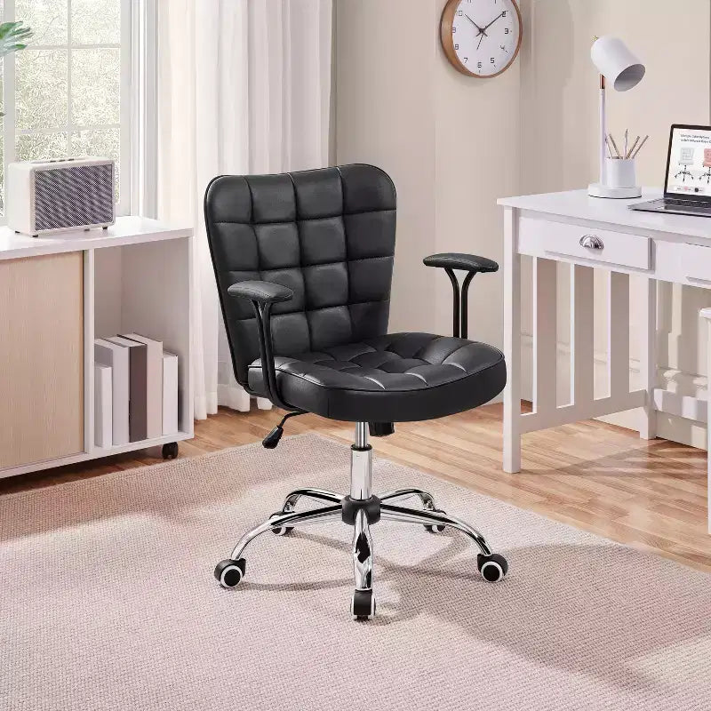 Mid-Back PU Leather Office Chair with Detachable Armrests
