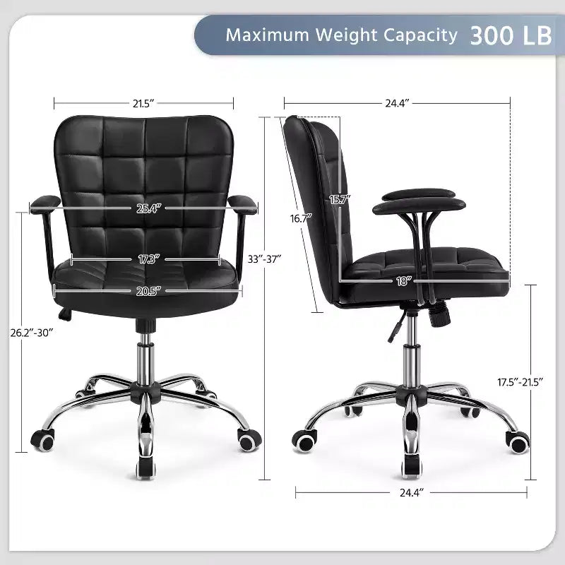 Mid-Back PU Leather Office Chair with Detachable Armrests
