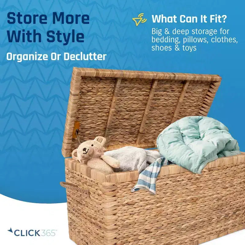 Wicker Storage Trunk with Hinged Lid, 33-Inch Wide