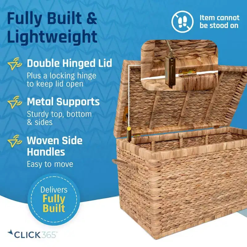 Wicker Storage Trunk with Hinged Lid, 33-Inch Wide