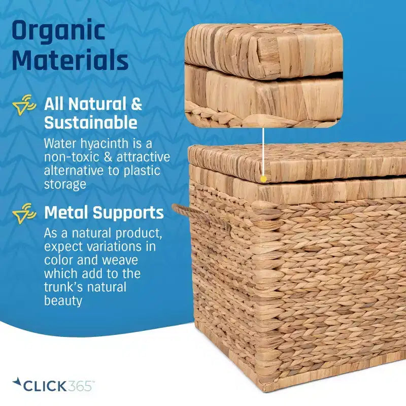 Wicker Storage Trunk with Hinged Lid, 33-Inch Wide