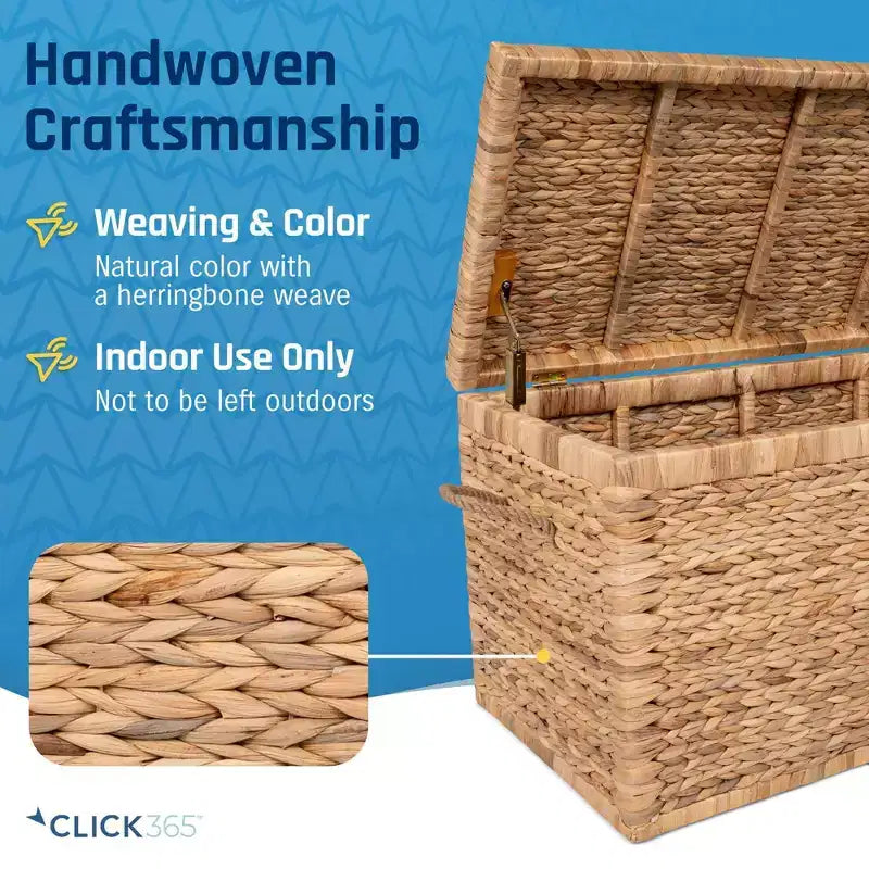 Wicker Storage Trunk with Hinged Lid, 33-Inch Wide