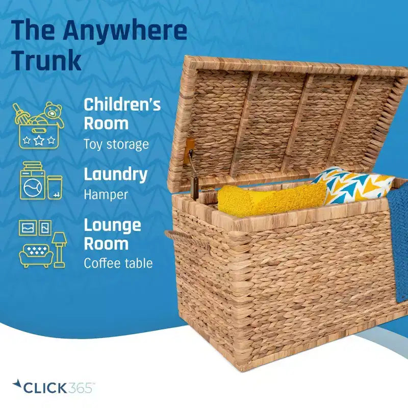 Wicker Storage Trunk with Hinged Lid, 33-Inch Wide