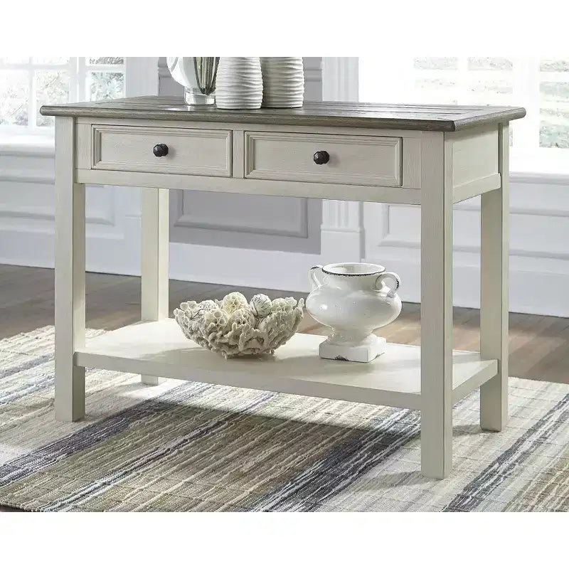 Two-Tone Console Table with Drawers and Antique White Finish