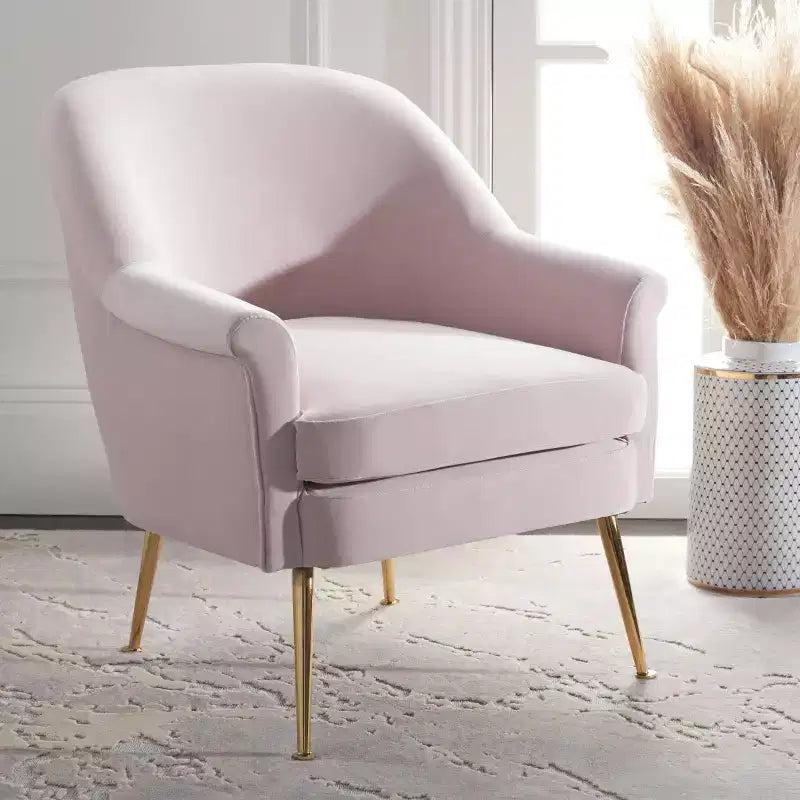 Velvet Accent Chair with Gold Legs and Rolled Arms, 275 lb