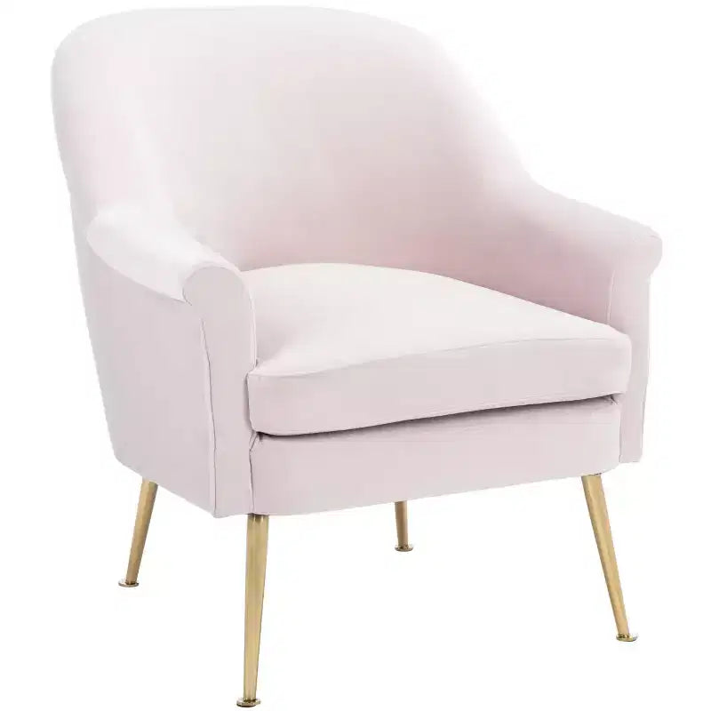 Velvet Accent Chair with Gold Legs and Rolled Arms, 275 lb