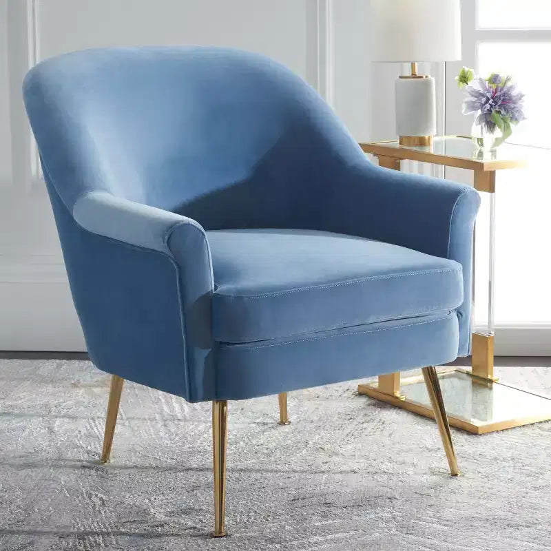 Velvet Accent Chair with Gold Legs and Rolled Arms, 275 lb