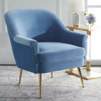 Velvet Accent Chair with Gold Legs and Rolled Arms, 275 lb
