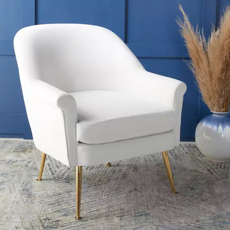 Velvet Accent Chair with Gold Legs and Rolled Arms, 275 lb