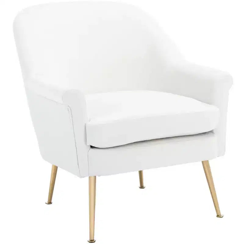 Velvet Accent Chair with Gold Legs and Rolled Arms, 275 lb