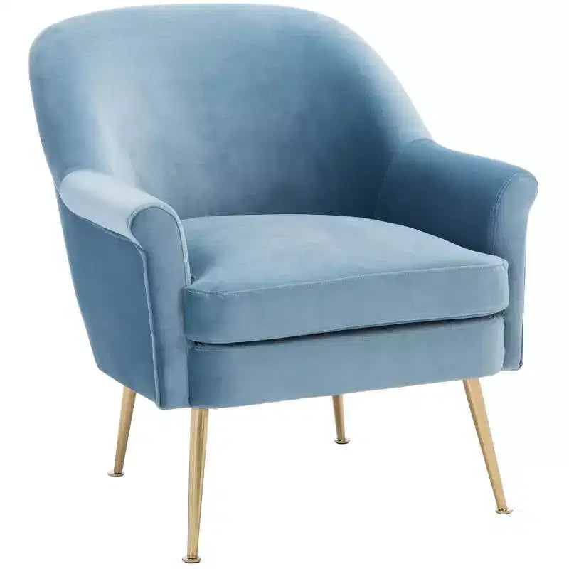 Velvet Accent Chair with Gold Legs and Rolled Arms, 275 lb