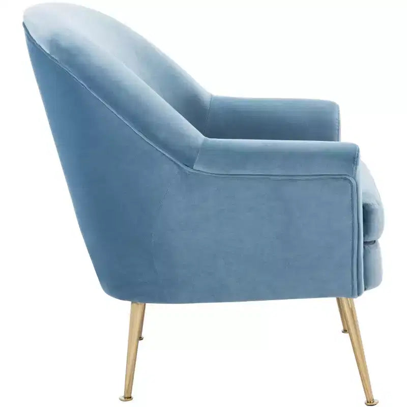 Velvet Accent Chair with Gold Legs and Rolled Arms, 275 lb