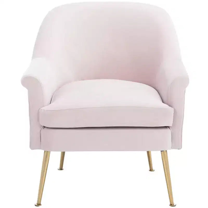 Velvet Accent Chair with Gold Legs and Rolled Arms, 275 lb