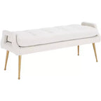 Upholstered Bench with Tufted Cushion and Gold Metal Legs