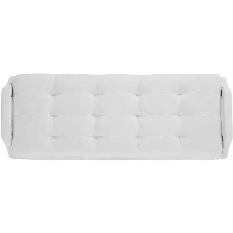 Upholstered Bench with Tufted Cushion and Gold Metal Legs