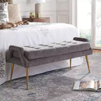 Upholstered Bench with Tufted Cushion and Gold Metal Legs
