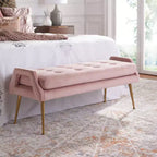 Upholstered Bench with Tufted Cushion and Gold Metal Legs