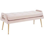 Upholstered Bench with Tufted Cushion and Gold Metal Legs