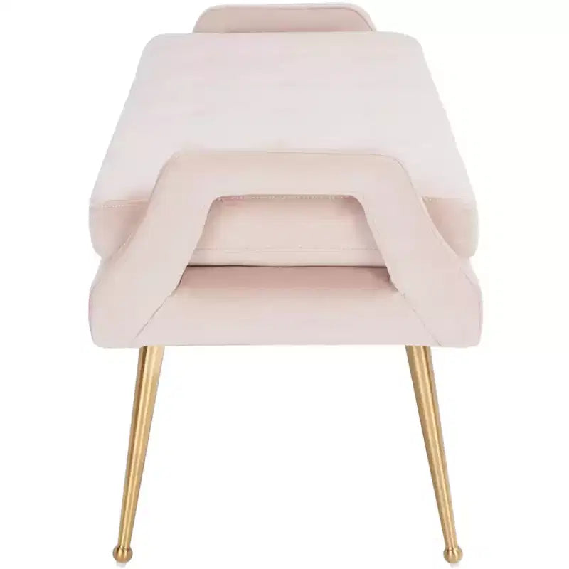 Upholstered Bench with Tufted Cushion and Gold Metal Legs