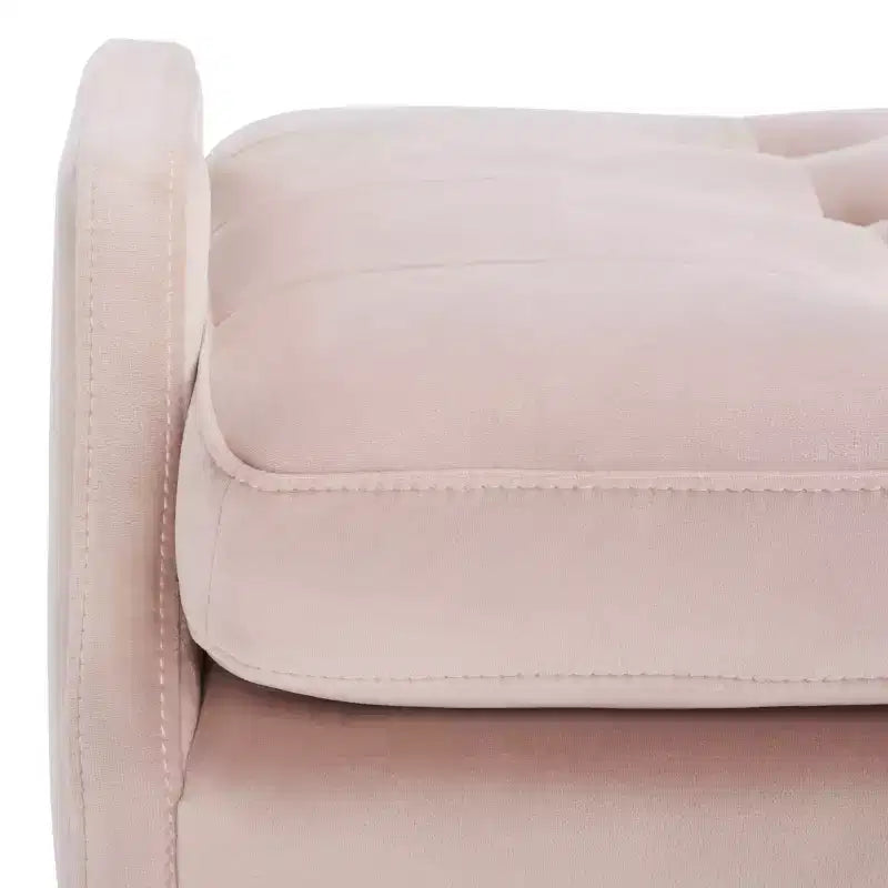 Upholstered Bench with Tufted Cushion and Gold Metal Legs