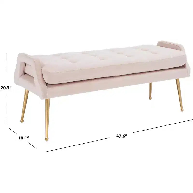 Upholstered Bench with Tufted Cushion and Gold Metal Legs