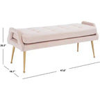 Upholstered Bench with Tufted Cushion and Gold Metal Legs