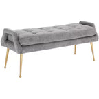 Upholstered Bench with Tufted Cushion and Gold Metal Legs