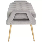 Upholstered Bench with Tufted Cushion and Gold Metal Legs