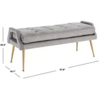 Upholstered Bench with Tufted Cushion and Gold Metal Legs