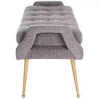 Upholstered Bench with Tufted Cushion and Gold Metal Legs