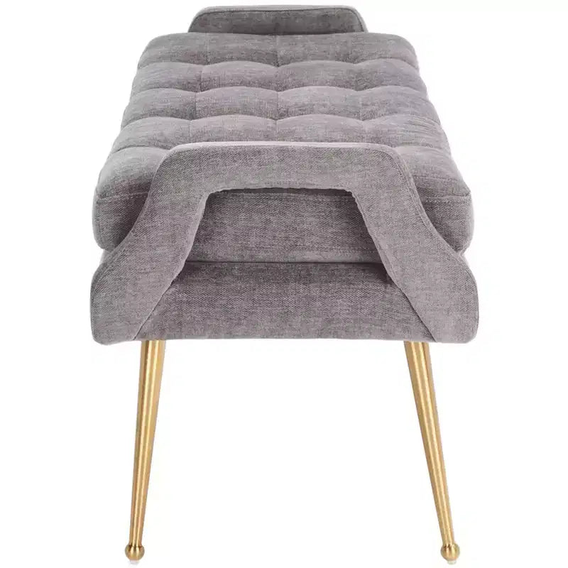 Upholstered Bench with Tufted Cushion and Gold Metal Legs