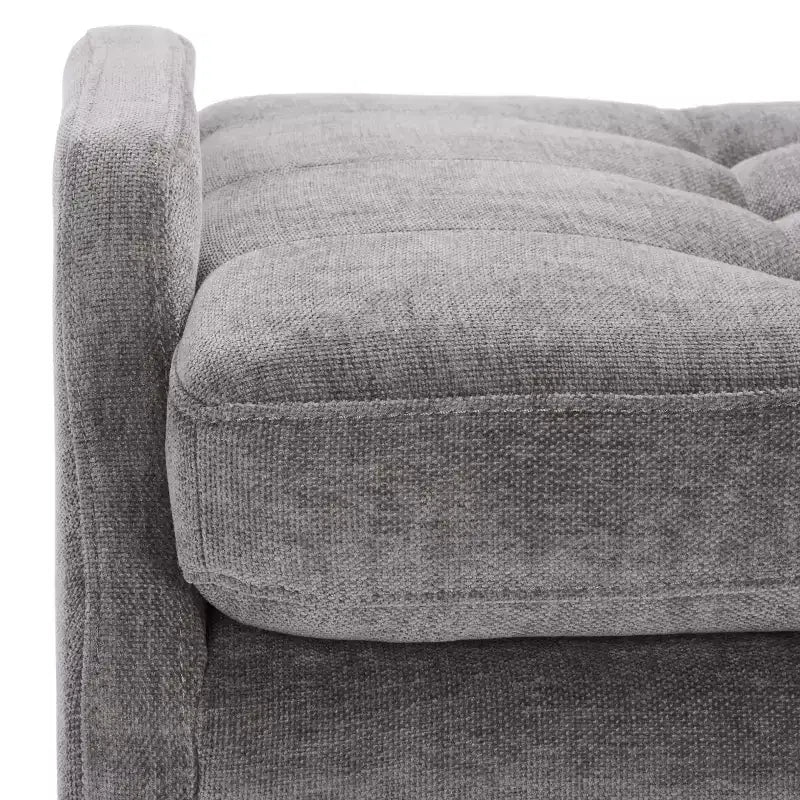 Upholstered Bench with Tufted Cushion and Gold Metal Legs
