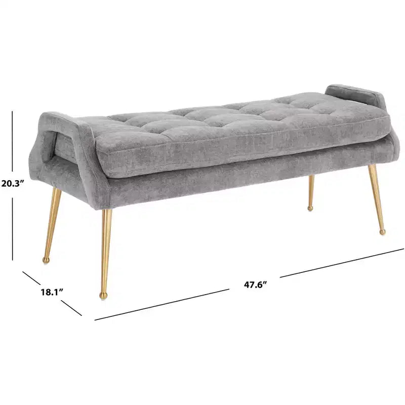 Upholstered Bench with Tufted Cushion and Gold Metal Legs