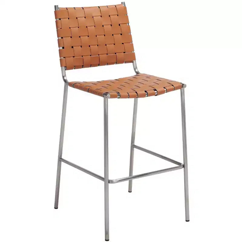Sgabello da banco in pelle intrecciata con struttura in metallo
