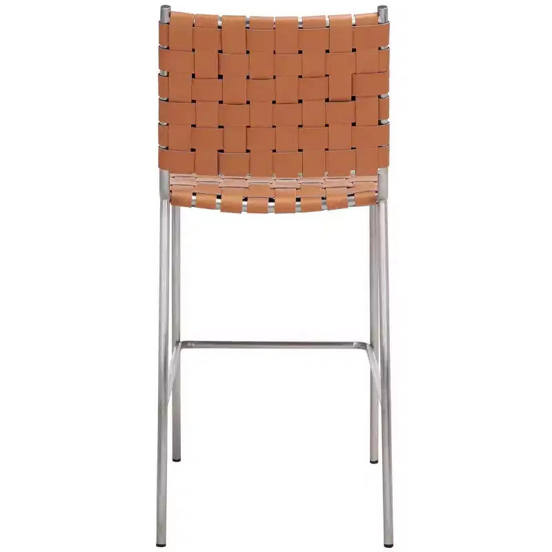 Sgabello da banco in pelle intrecciata con struttura in metallo